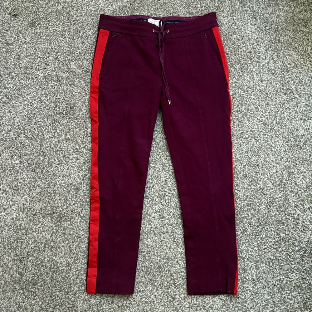 Anthropologie Essential Slim Striped Trouser Pant in Wine Women’s size 4‎